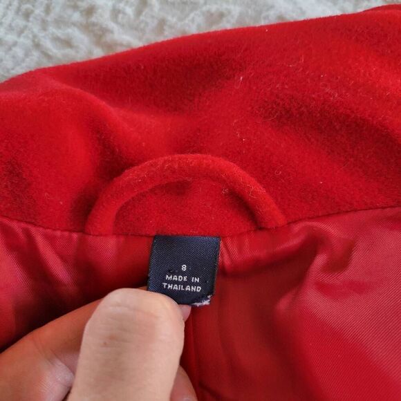 Lands' End 100% Wool Classic Red Women's Coat Long Buttons Pockets 8 M - Picture 7 of 8